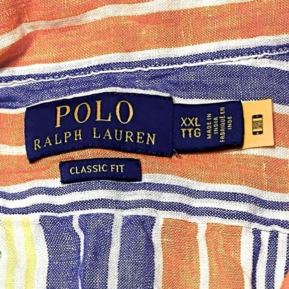 Polo Ralph Lauren Men’s XXL Classic Fit 100% Linen Candy Stripe Button Shirt - Picture 7 of 7